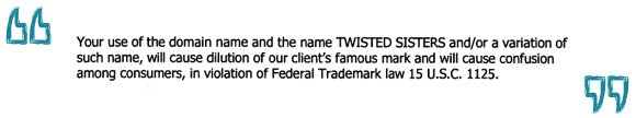 twisted sisters creative - trademark law