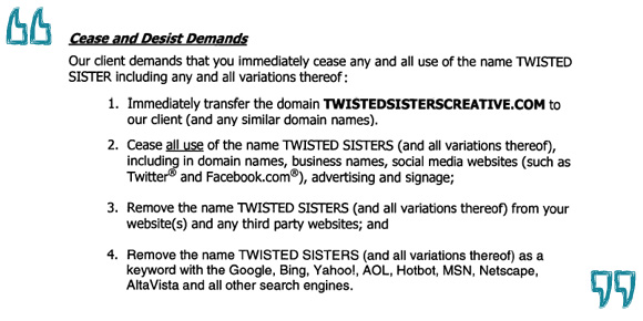 twisted sisters creative - trademark law